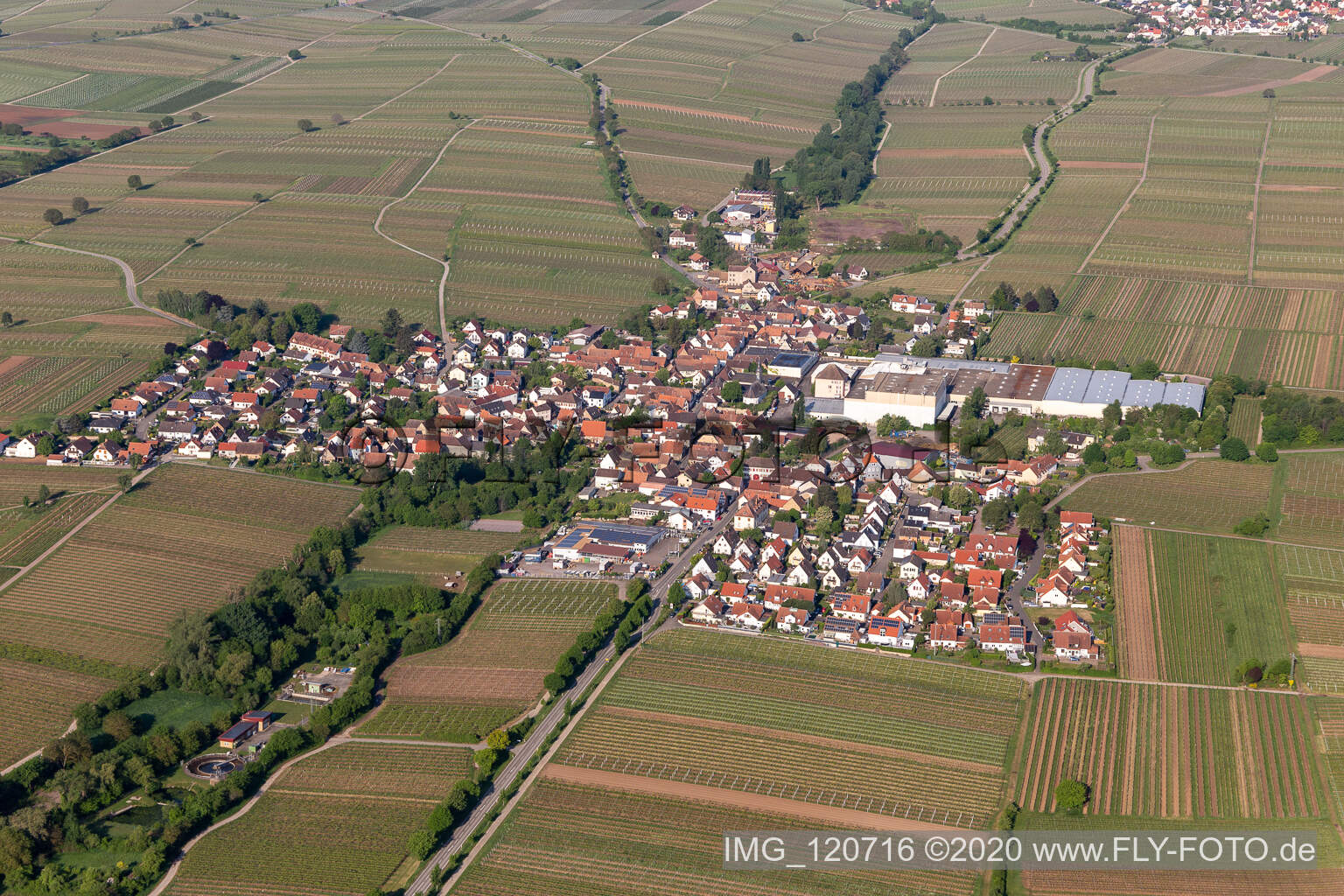 Böchingen in the state Rhineland-Palatinate, Germany seen from a drone