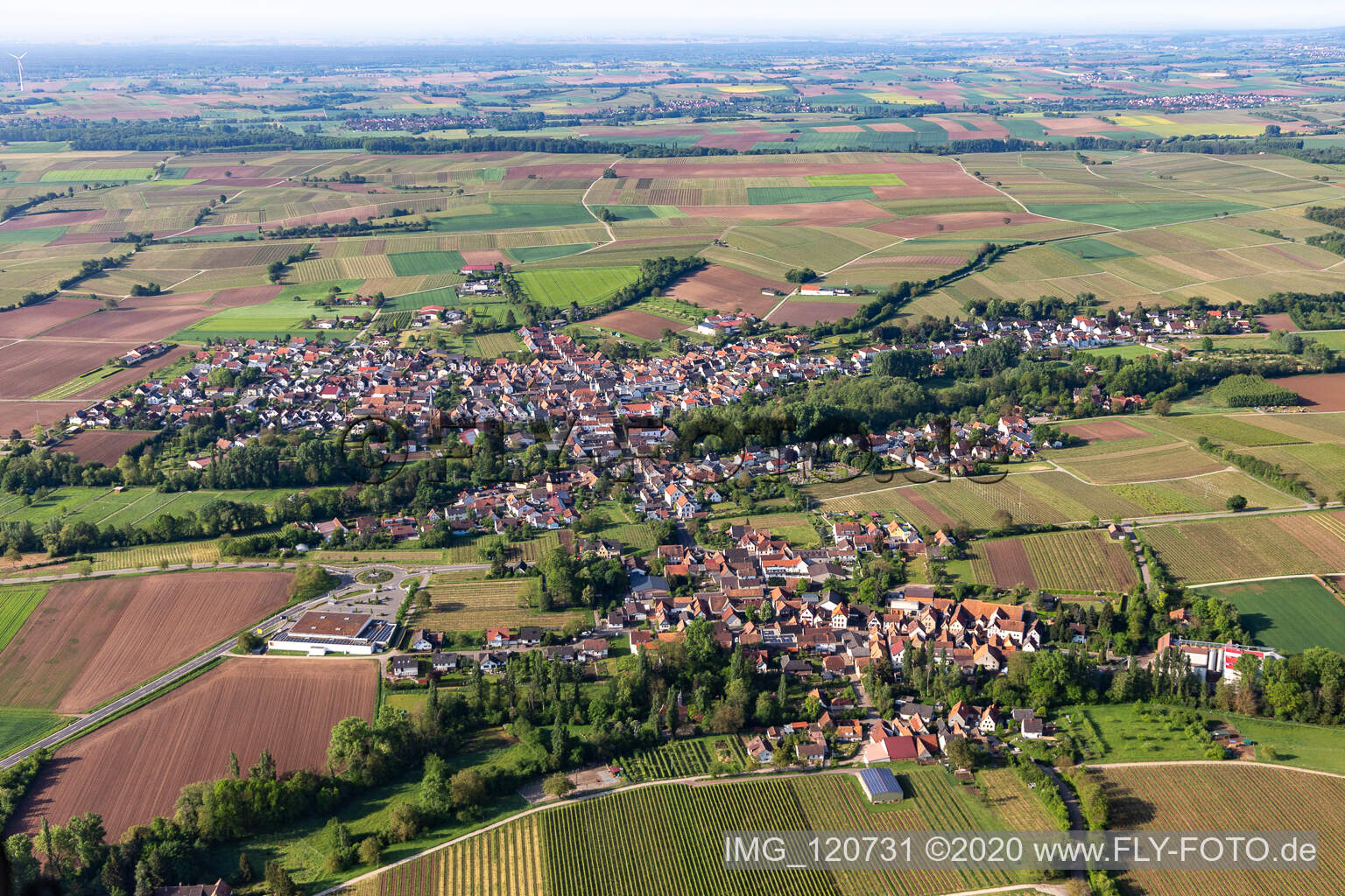 District Appenhofen in Billigheim-Ingenheim in the state Rhineland-Palatinate, Germany seen from a drone
