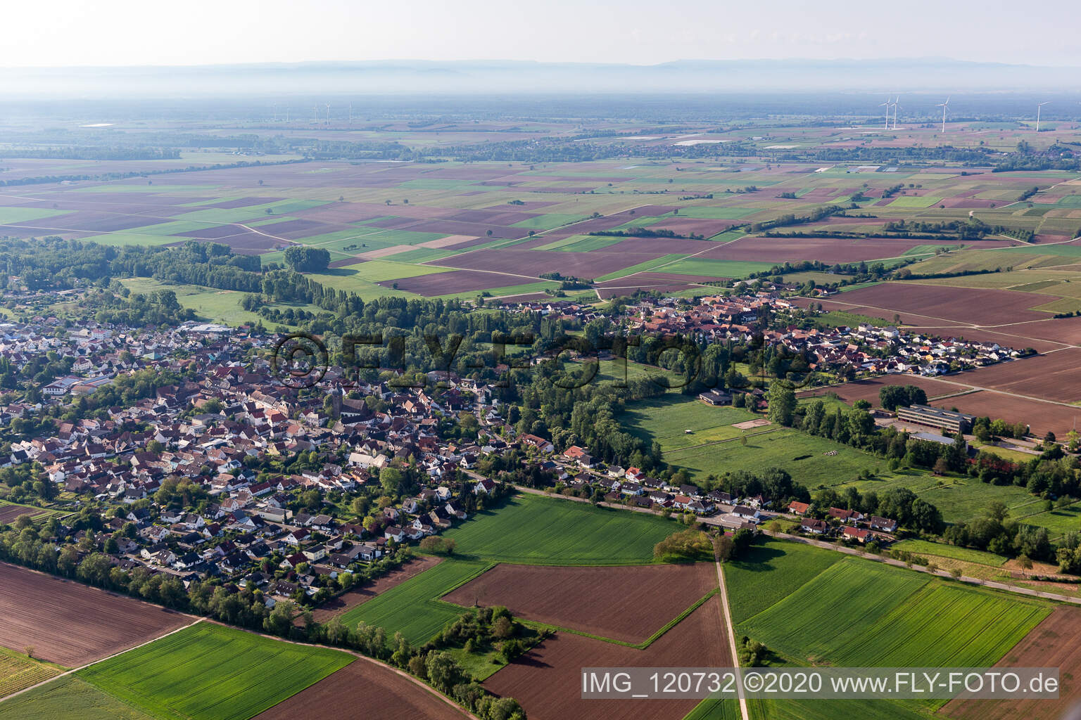 District Billigheim in Billigheim-Ingenheim in the state Rhineland-Palatinate, Germany from the plane