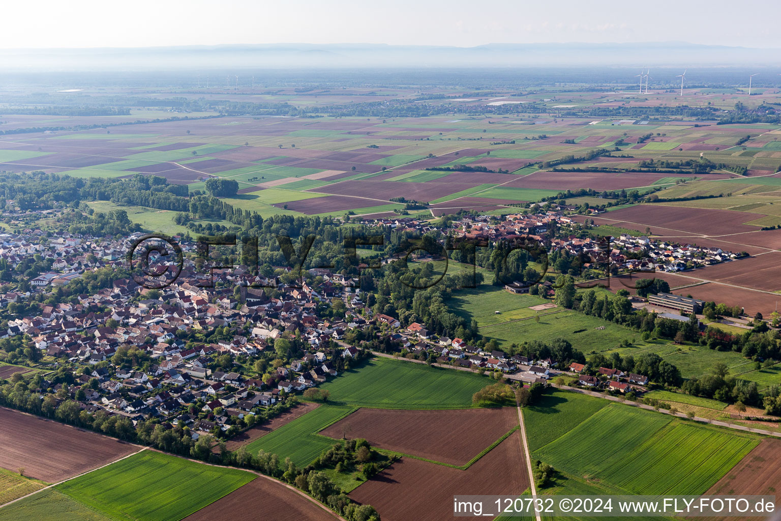 District Billigheim in Billigheim-Ingenheim in the state Rhineland-Palatinate, Germany from the plane