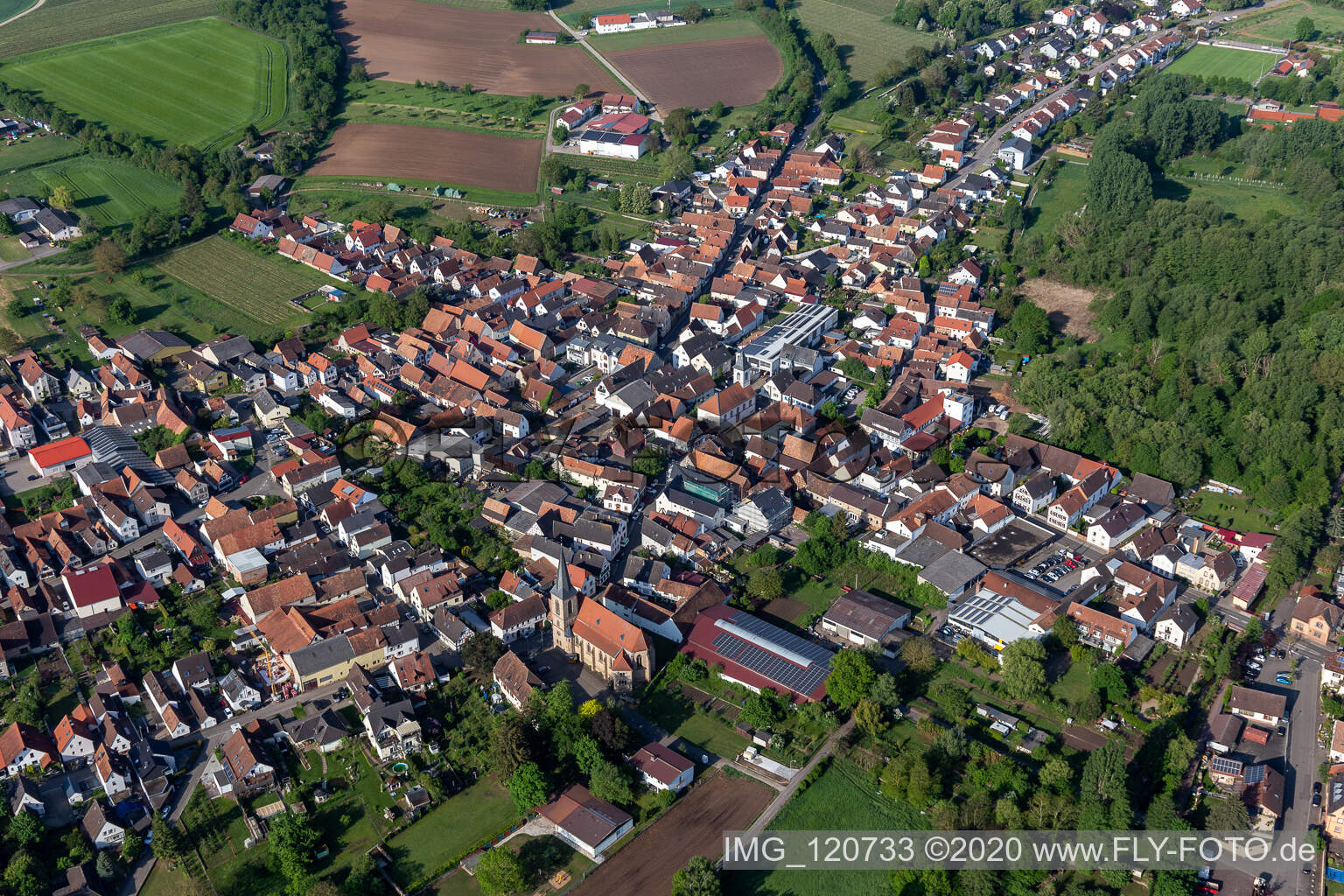 Town View of the streets and houses of the residential areas in Ingenheim in the state Rhineland-Palatinate, Germany