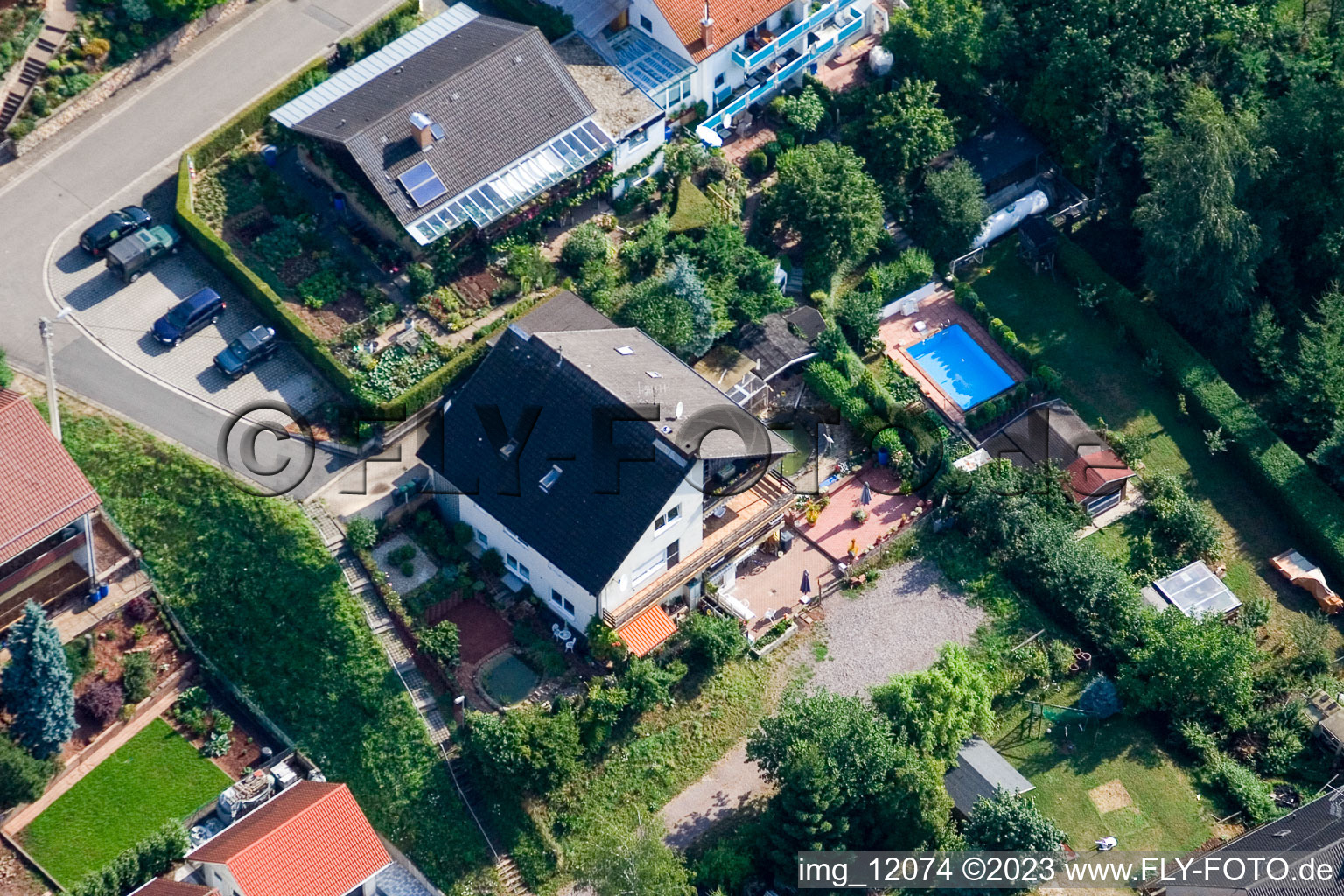 District Gräfenhausen in Annweiler am Trifels in the state Rhineland-Palatinate, Germany from the drone perspective