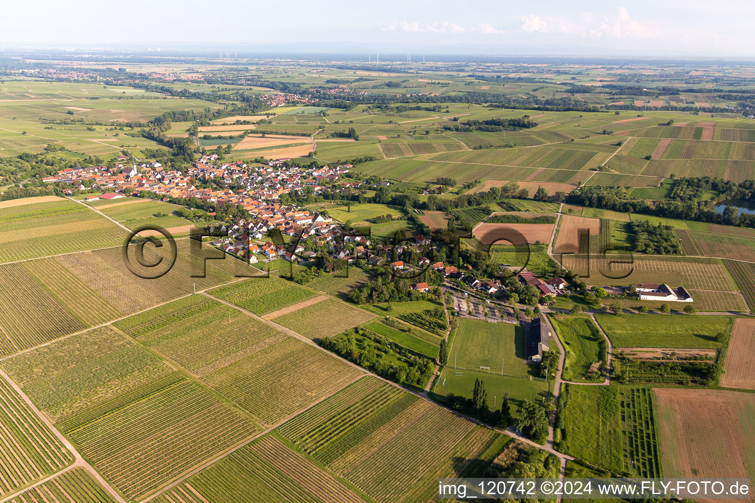 Drone image of Göcklingen in the state Rhineland-Palatinate, Germany