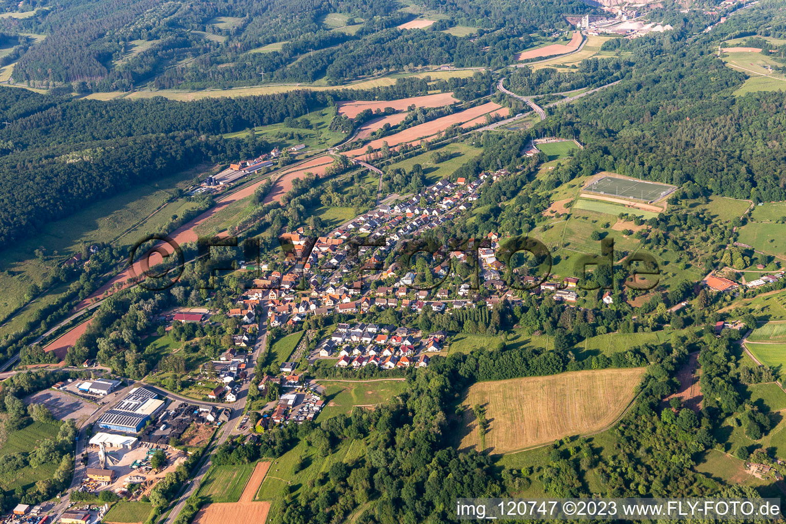 Aerial photograpy of District Queichhambach in Annweiler am Trifels in the state Rhineland-Palatinate, Germany