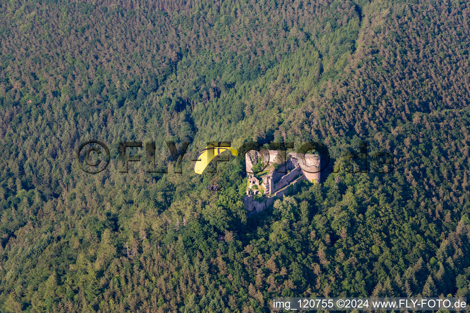 Neuscharfeneck Castle Ruins in Flemlingen in the state Rhineland-Palatinate, Germany out of the air