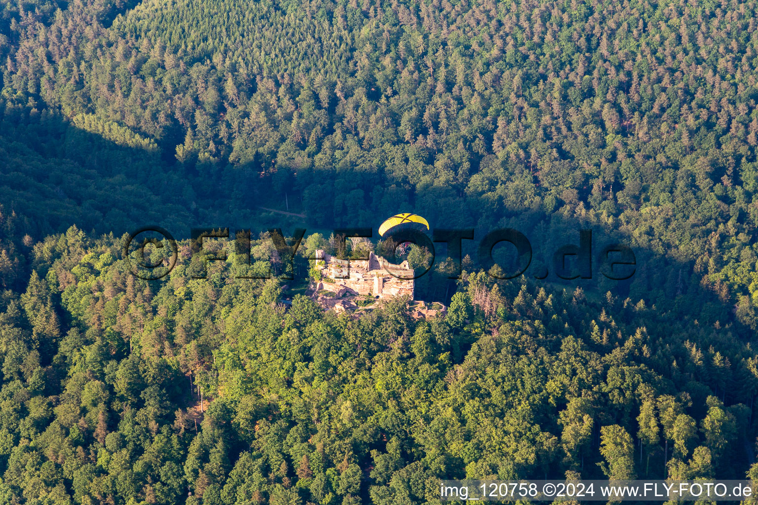 Aerial photograpy of Castle Meisteresel in Ramberg in the state Rhineland-Palatinate, Germany