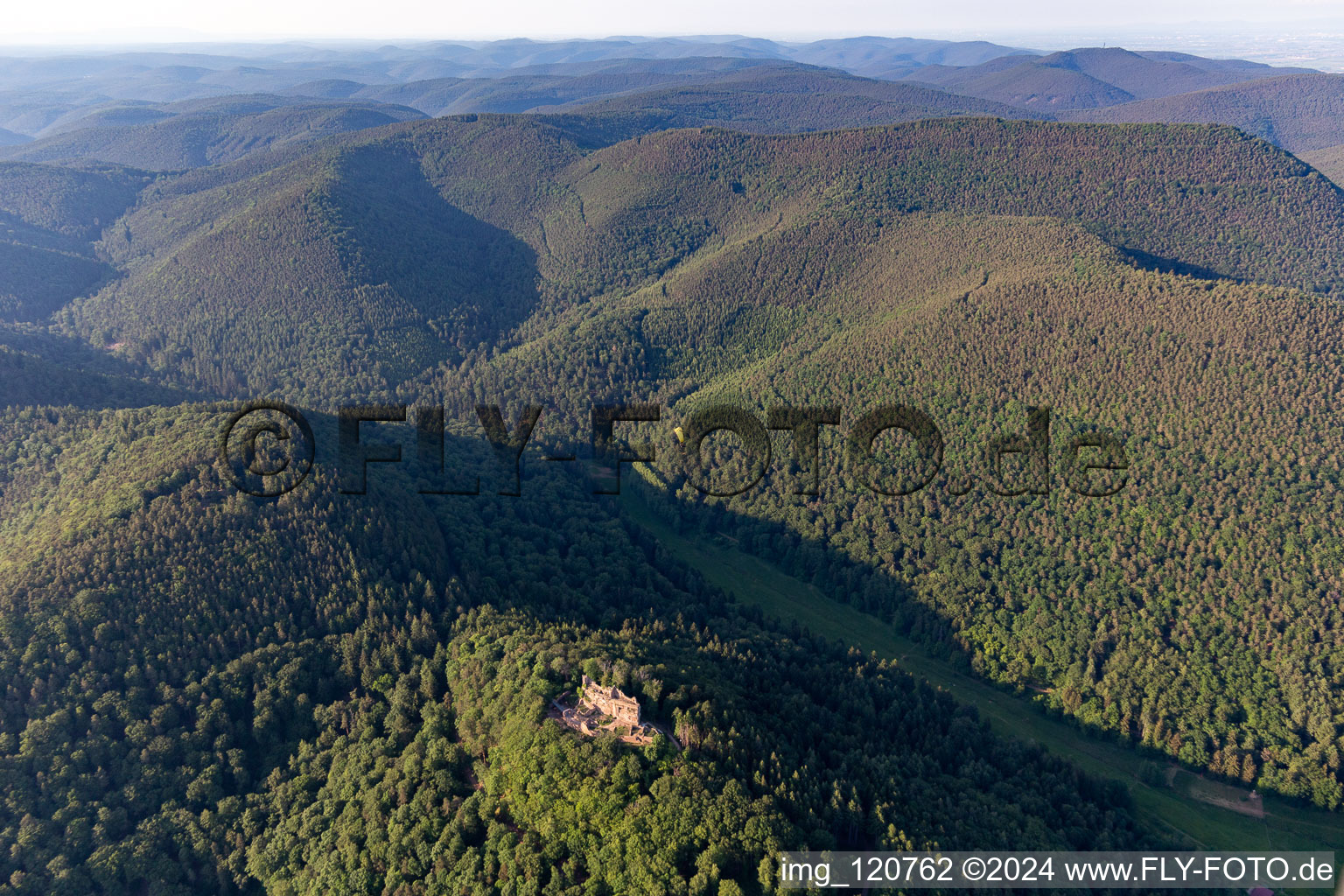 Oblique view of Castle Meisteresel in Ramberg in the state Rhineland-Palatinate, Germany