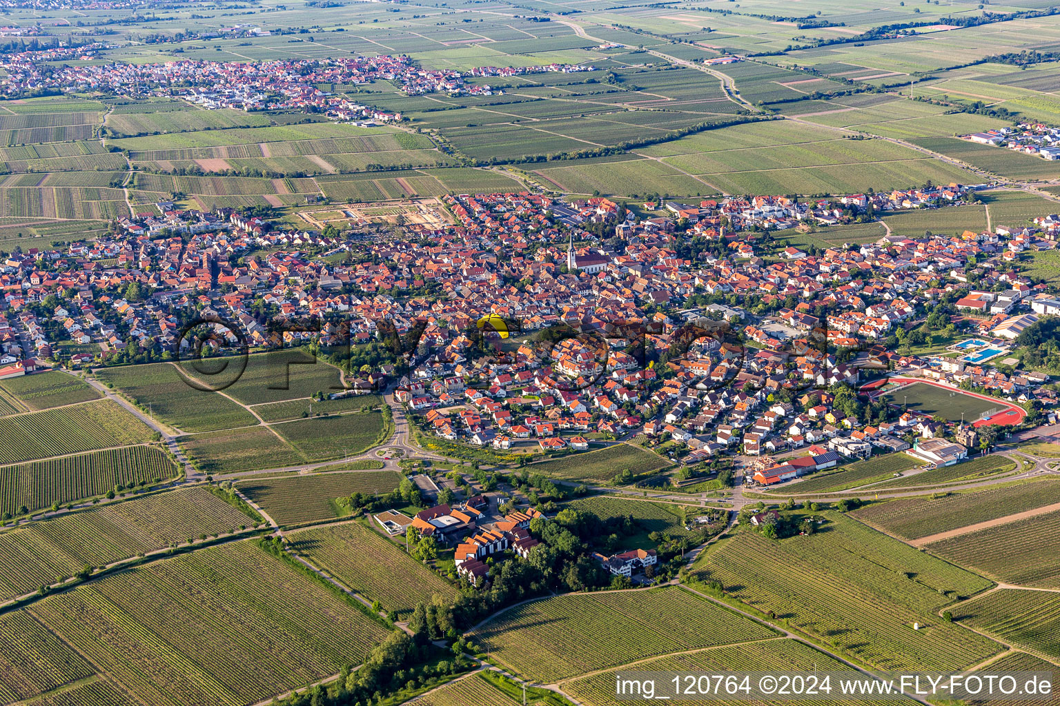 Drone recording of Maikammer in the state Rhineland-Palatinate, Germany