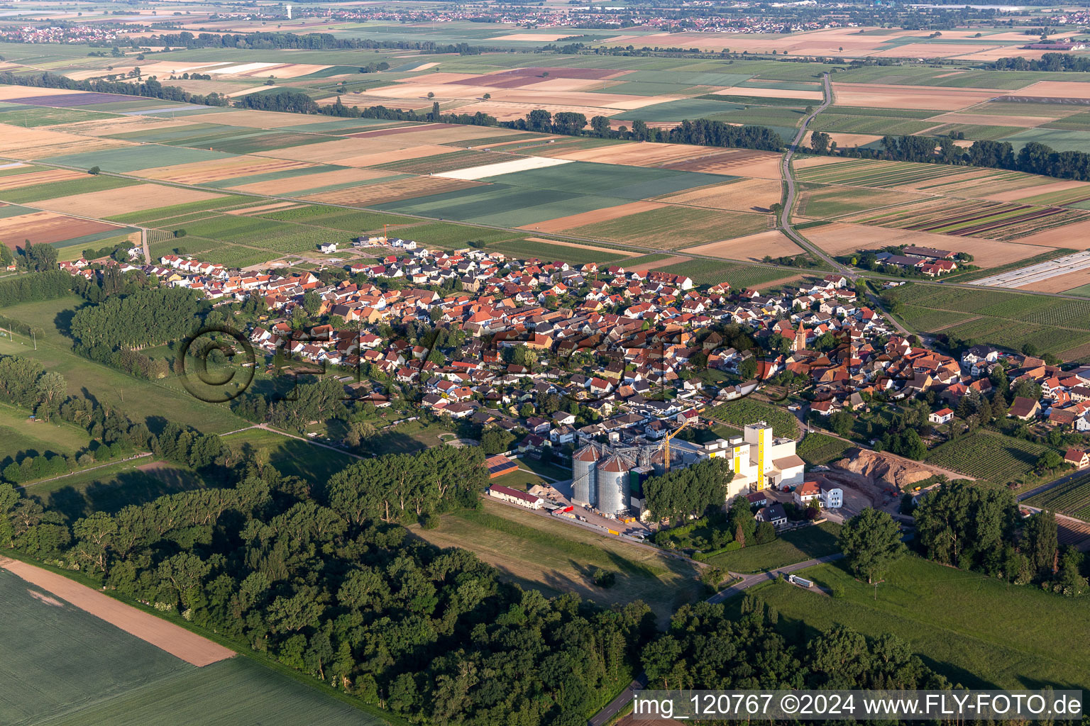 Drone recording of Freimersheim in the state Rhineland-Palatinate, Germany