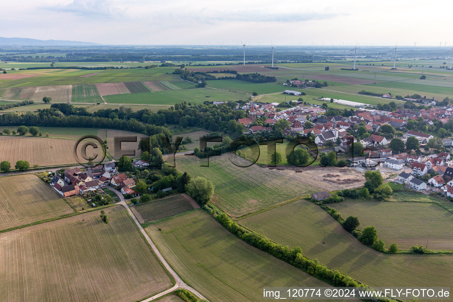 Minfeld in the state Rhineland-Palatinate, Germany from the plane