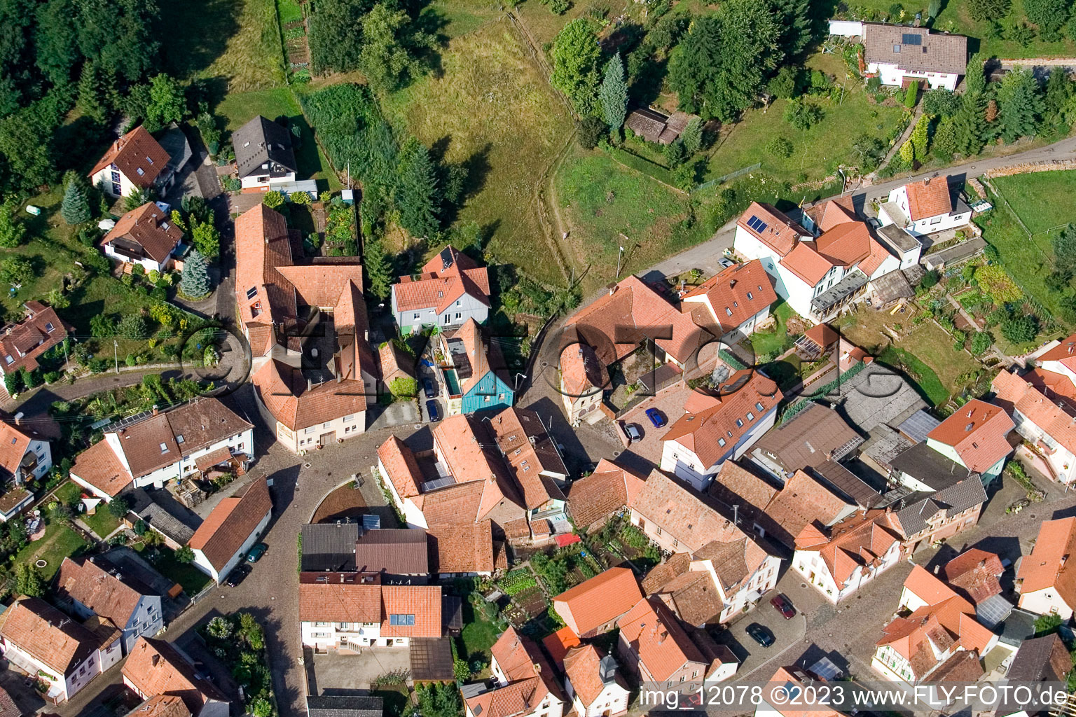 Aerial view of District Gräfenhausen in Annweiler am Trifels in the state Rhineland-Palatinate, Germany