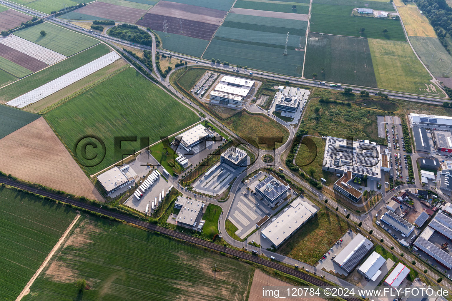 Industrial and commercial area Nord with ITK Engineering GmbH, DBK David + Baader, Transac und Fischer Fahrradmarke in Ruelzheim in the state Rhineland-Palatinate, Germany