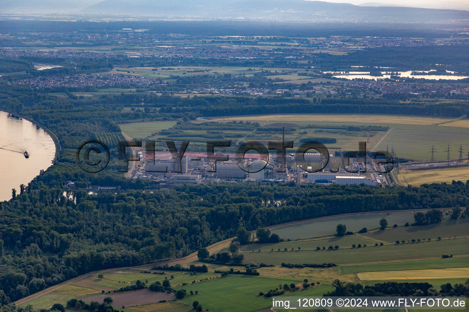 Former Phillippsburg nuclear power plant after the demolition of the two cooling towers in Philippsburg in the state Baden-Wuerttemberg, Germany