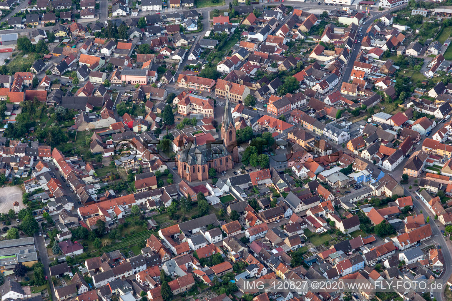 Drone image of District Rheinsheim in Philippsburg in the state Baden-Wuerttemberg, Germany