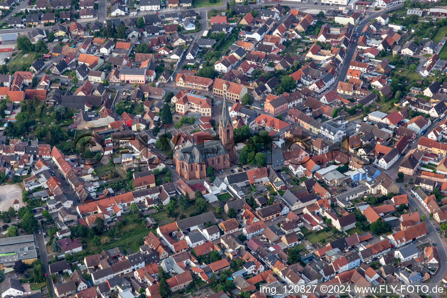 Drone image of District Rheinsheim in Philippsburg in the state Baden-Wuerttemberg, Germany