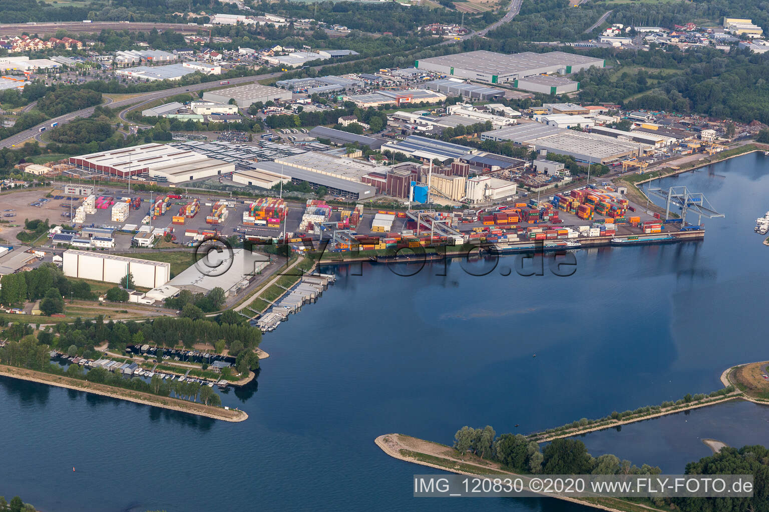 Aerial view of Harbor in Germersheim in the state Rhineland-Palatinate, Germany