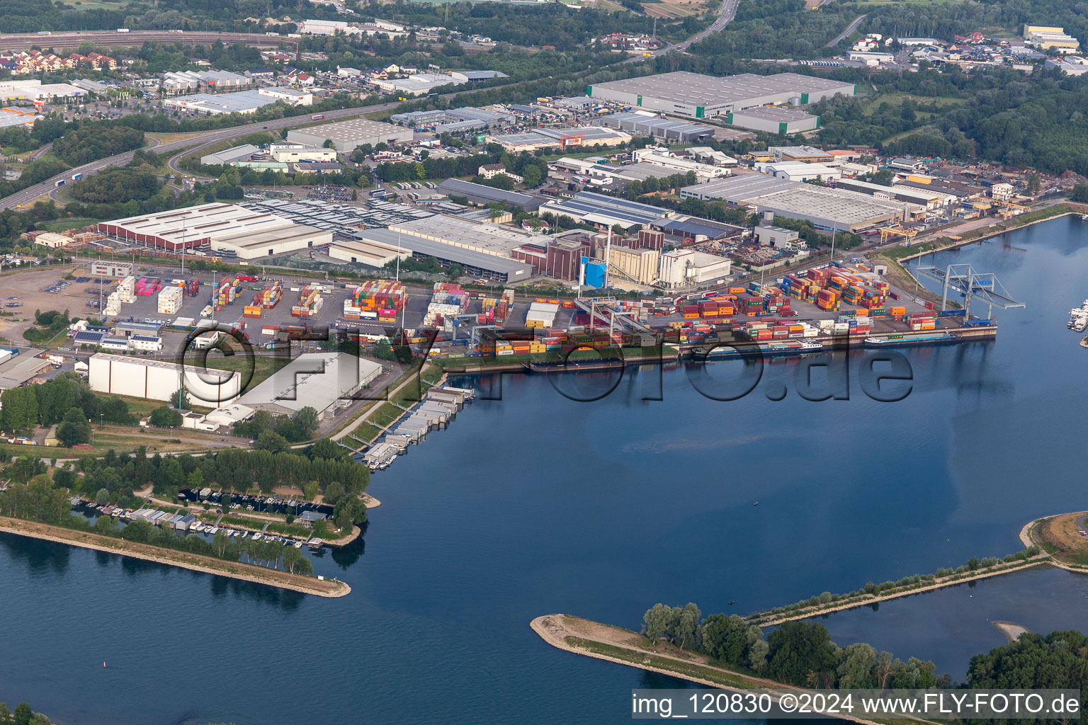 Aerial view of Harbor in Germersheim in the state Rhineland-Palatinate, Germany