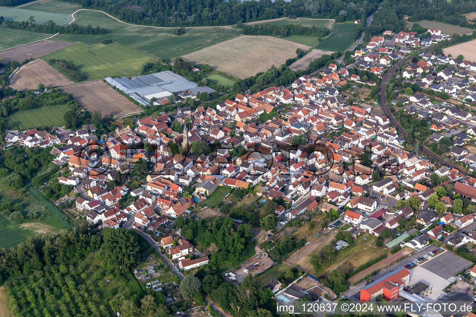 Drone recording of District Sondernheim in Germersheim in the state Rhineland-Palatinate, Germany