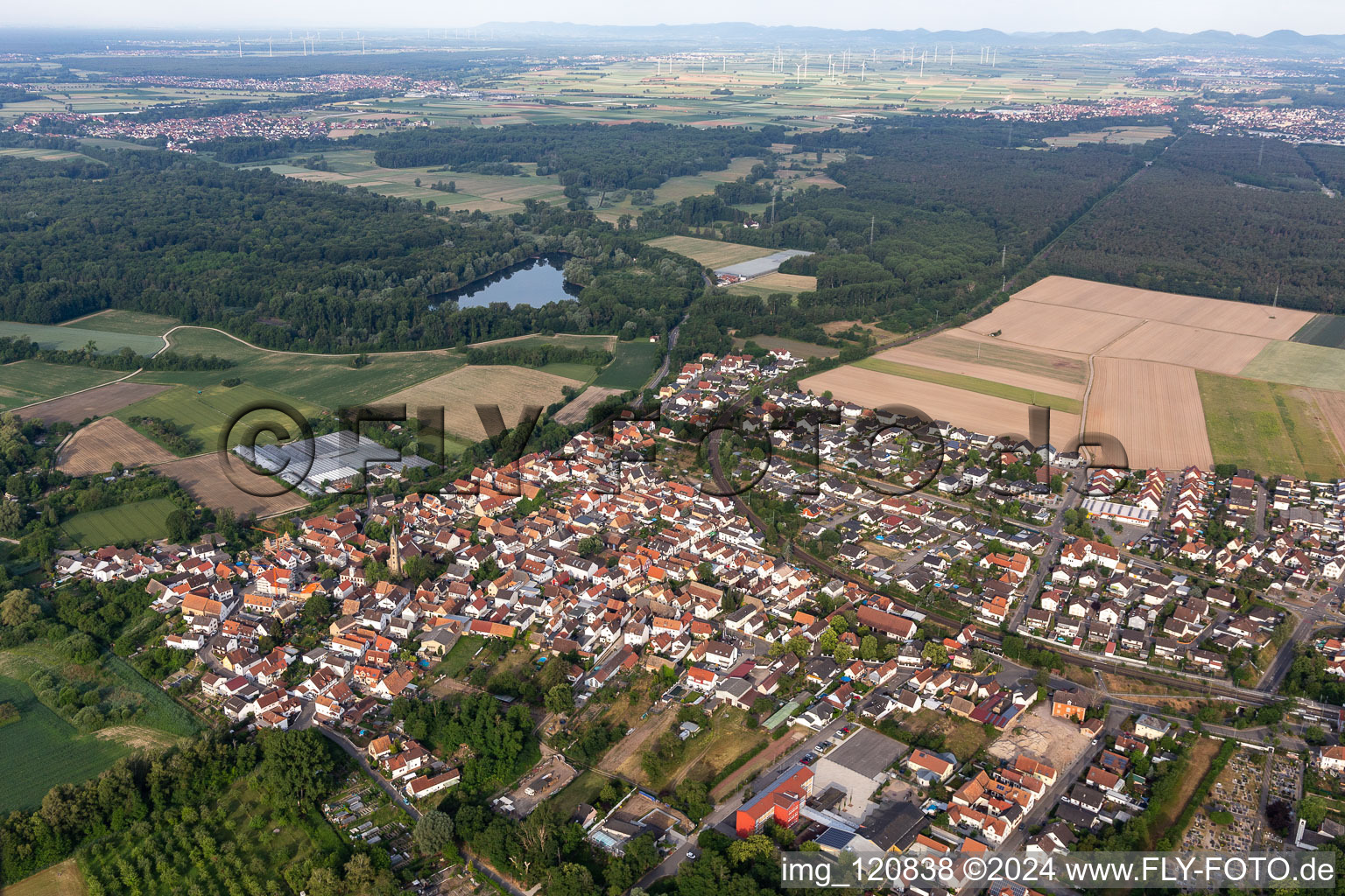 Drone image of District Sondernheim in Germersheim in the state Rhineland-Palatinate, Germany