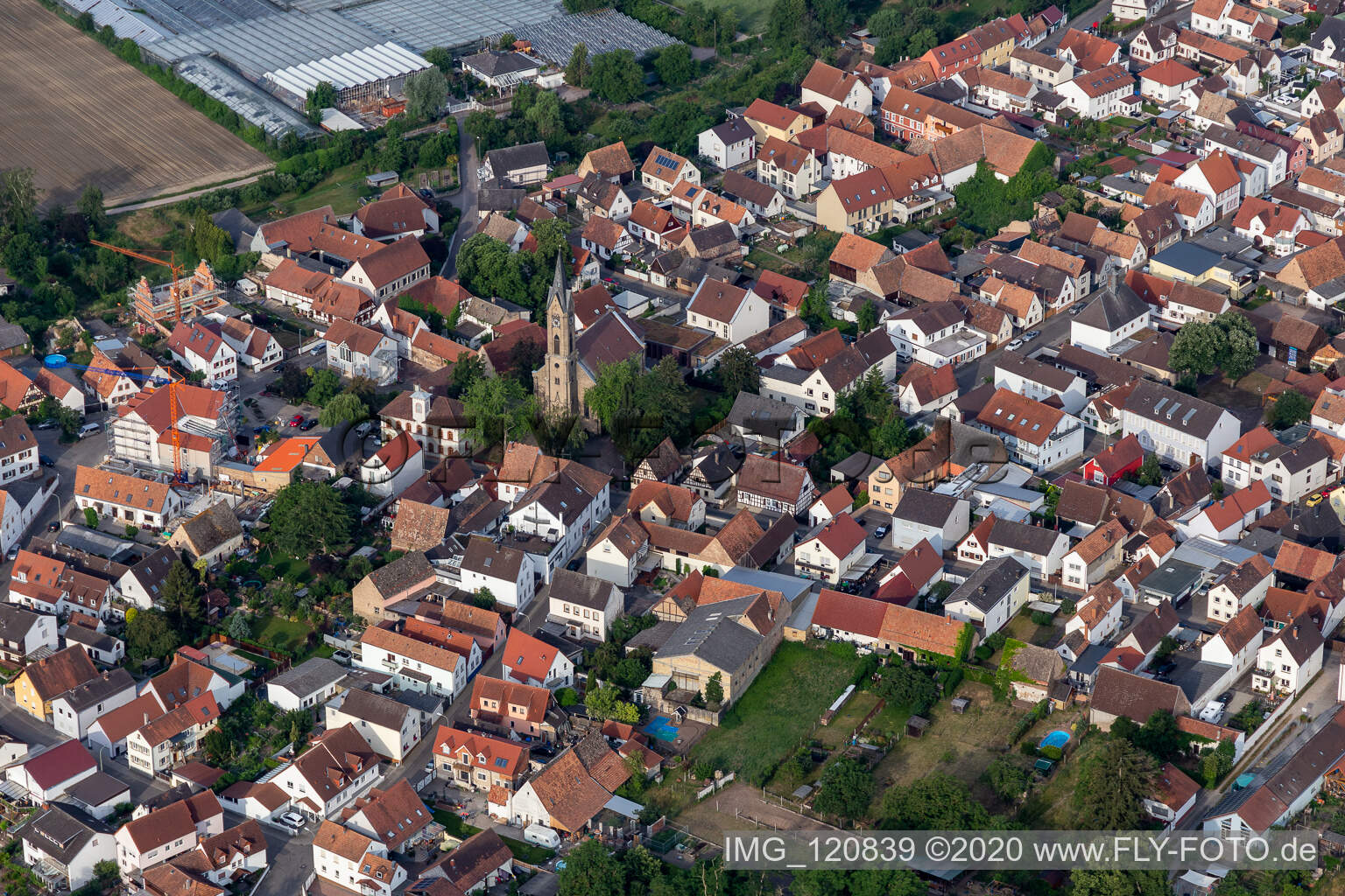 District Sondernheim in Germersheim in the state Rhineland-Palatinate, Germany from the drone perspective
