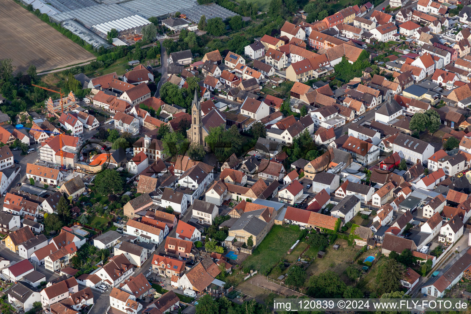 District Sondernheim in Germersheim in the state Rhineland-Palatinate, Germany from the drone perspective