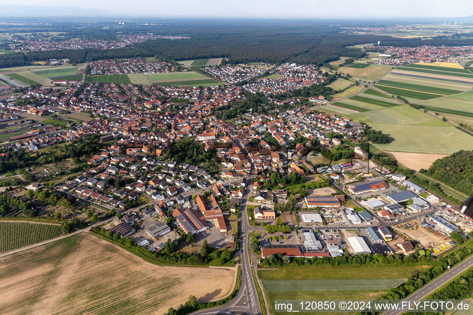 Oblique view of Rheinzabern in the state Rhineland-Palatinate, Germany