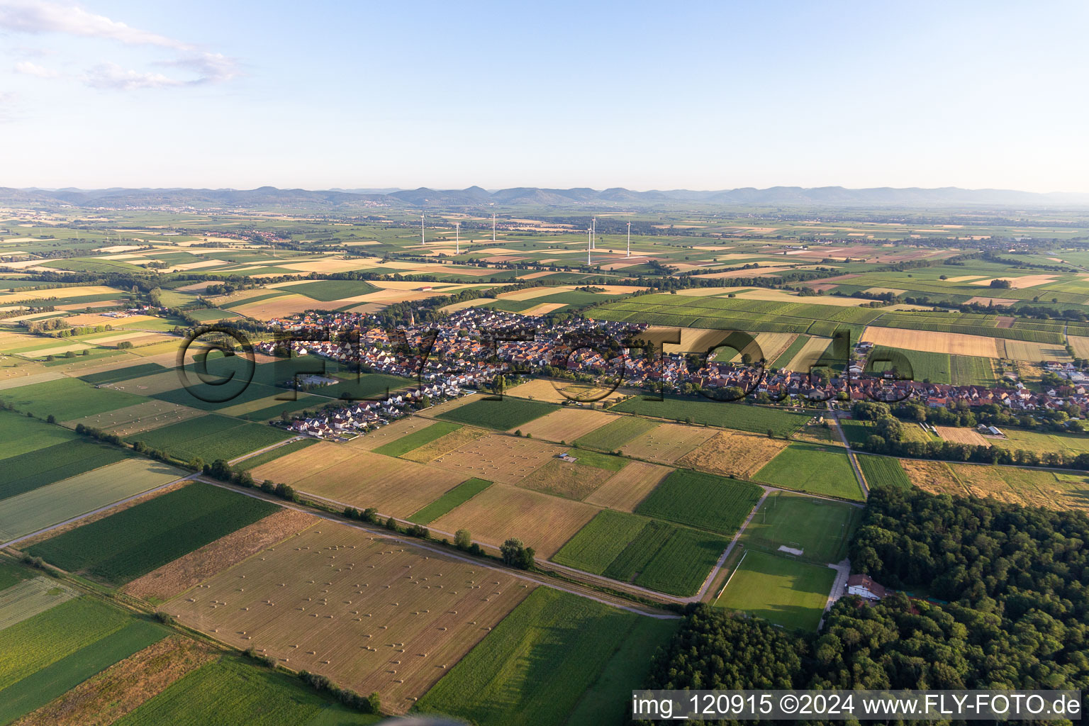 Aerial view of Freckenfeld in the state Rhineland-Palatinate, Germany