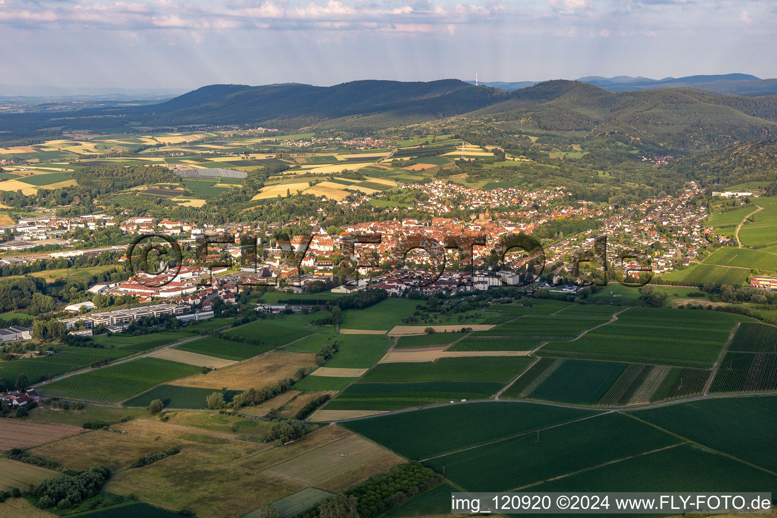 Aerial view of Town View of the streets and houses of the residential areas in Wissembourg in Grand Est, France