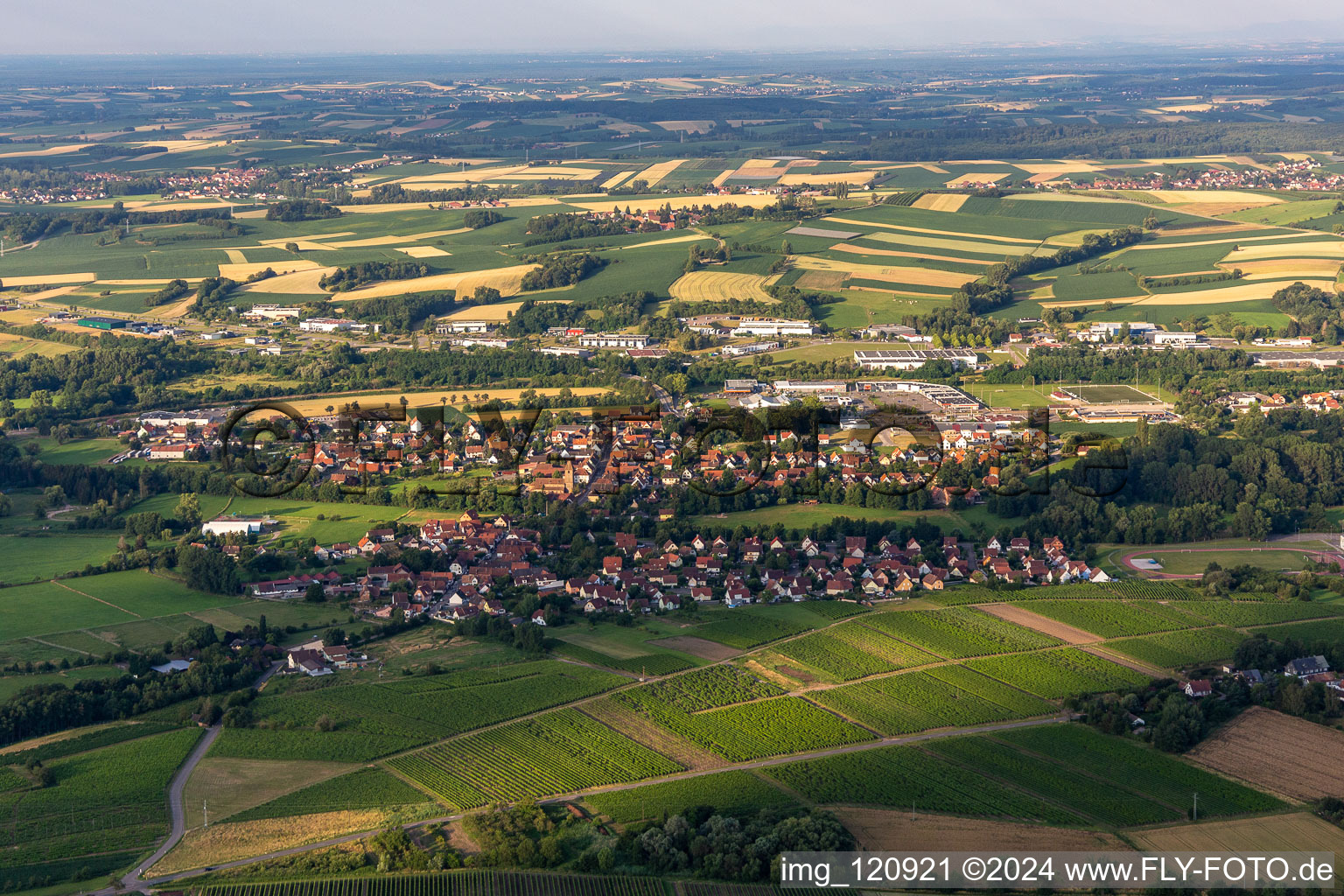 Drone image of District Altenstadt in Wissembourg in the state Bas-Rhin, France