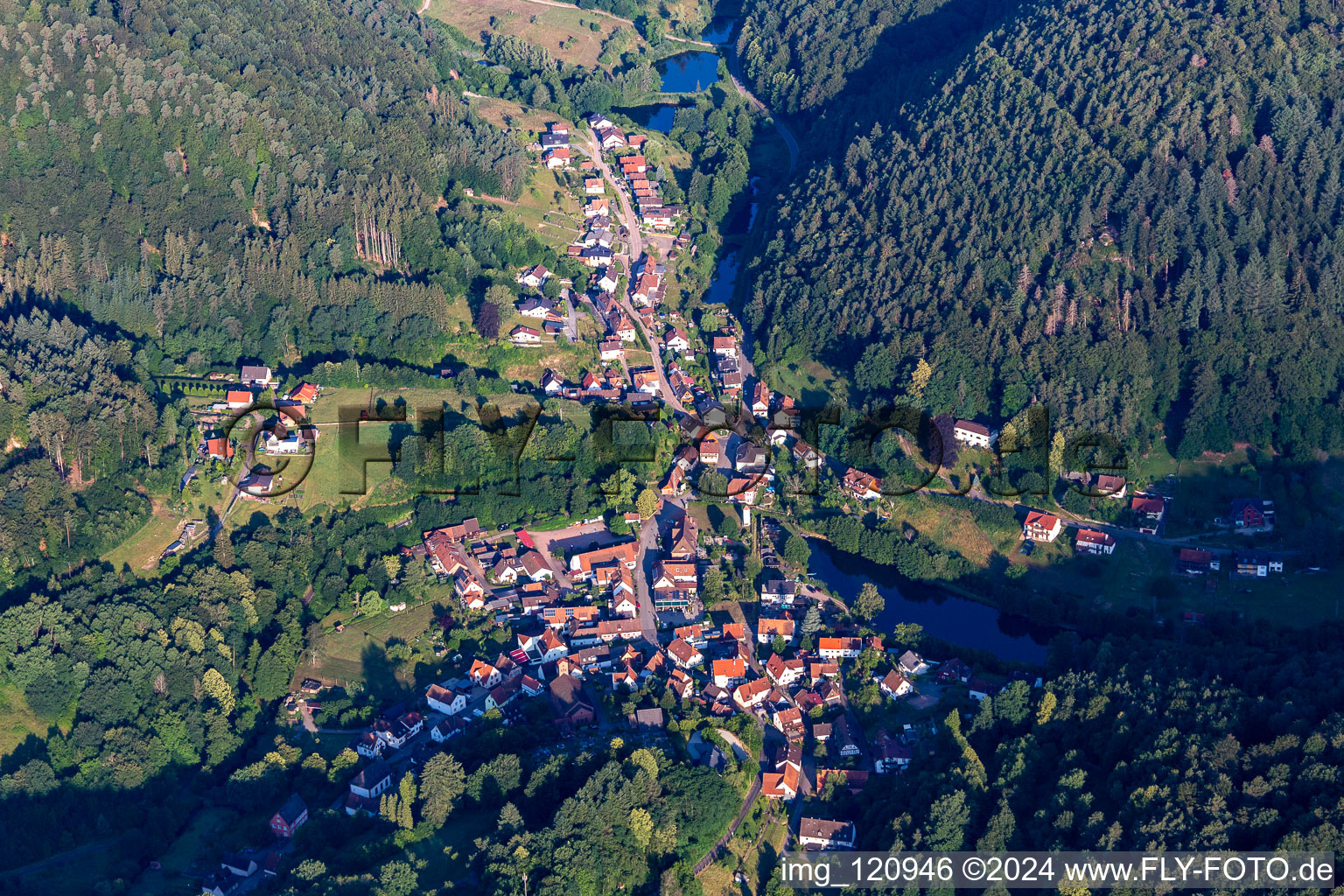 Aerial view of Village view in Schönau in the state Rhineland-Palatinate, Germany