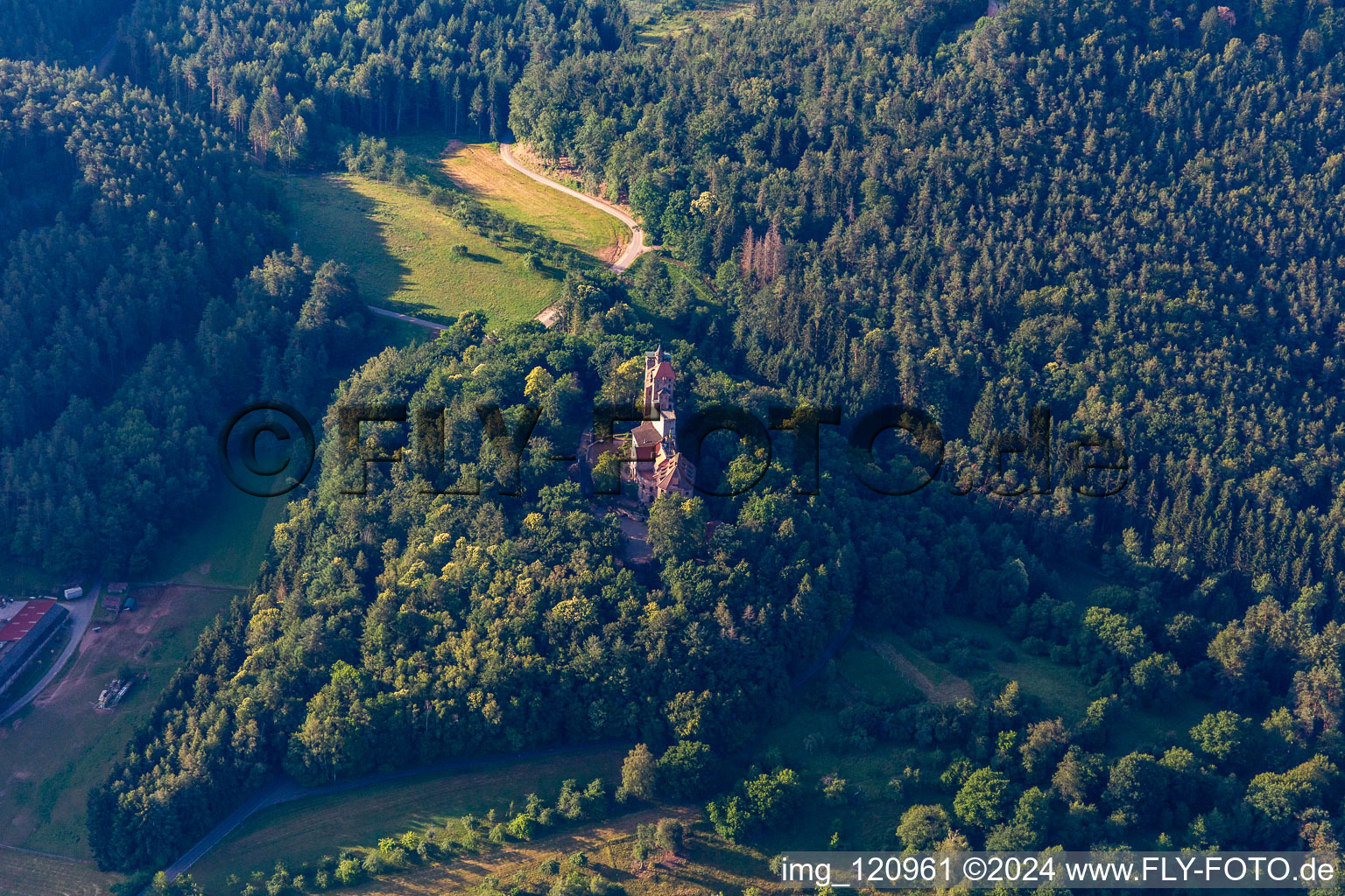 Aerial view of Bewartstein Castle in Erlenbach bei Dahn in the state Rhineland-Palatinate, Germany