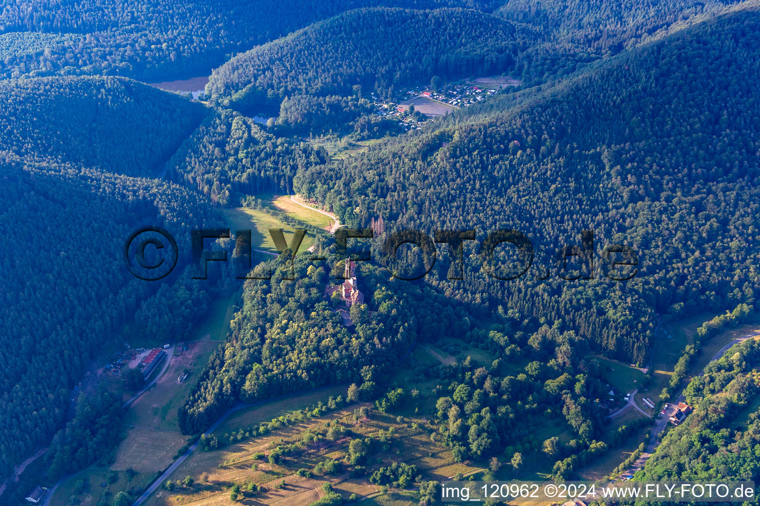 Aerial photograpy of Bewartstein Castle in Erlenbach bei Dahn in the state Rhineland-Palatinate, Germany