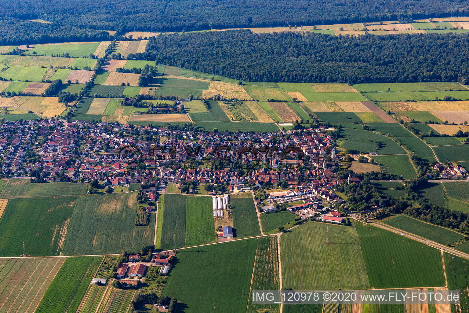 Minfeld in the state Rhineland-Palatinate, Germany viewn from the air