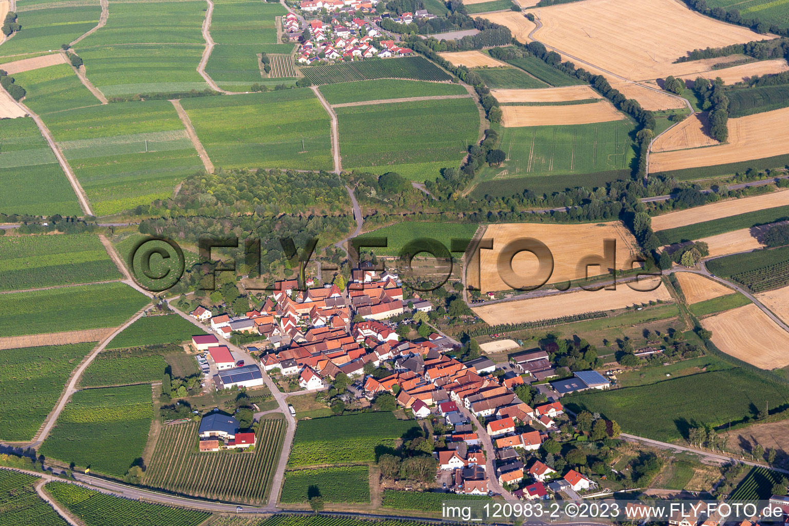 District Oberhofen in Pleisweiler-Oberhofen in the state Rhineland-Palatinate, Germany from above