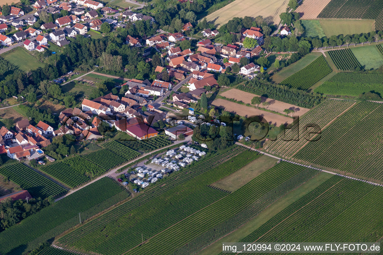 Aerial view of Motorhome parking in Dierbach in the state Rhineland-Palatinate, Germany