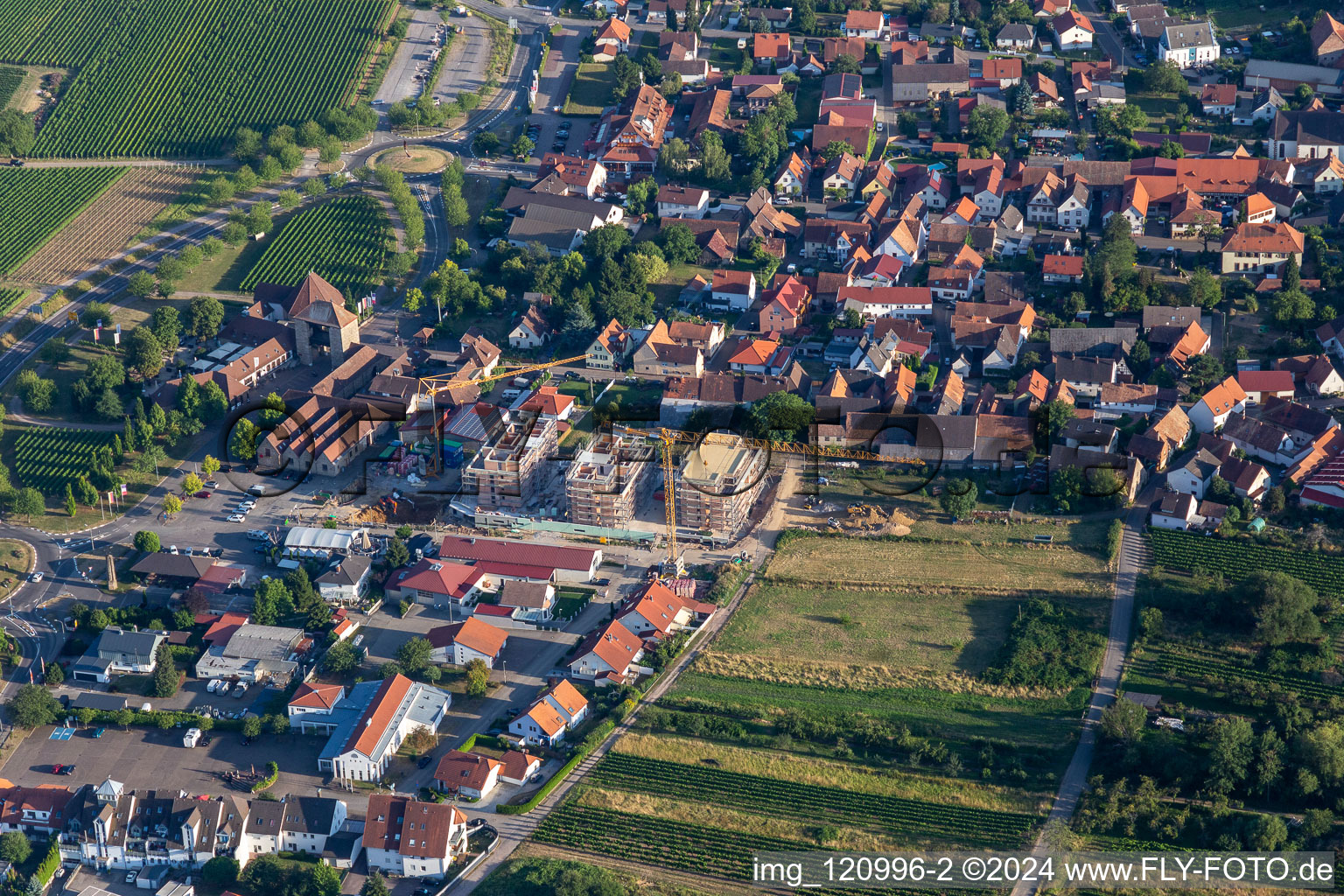 District Schweigen in Schweigen-Rechtenbach in the state Rhineland-Palatinate, Germany from above