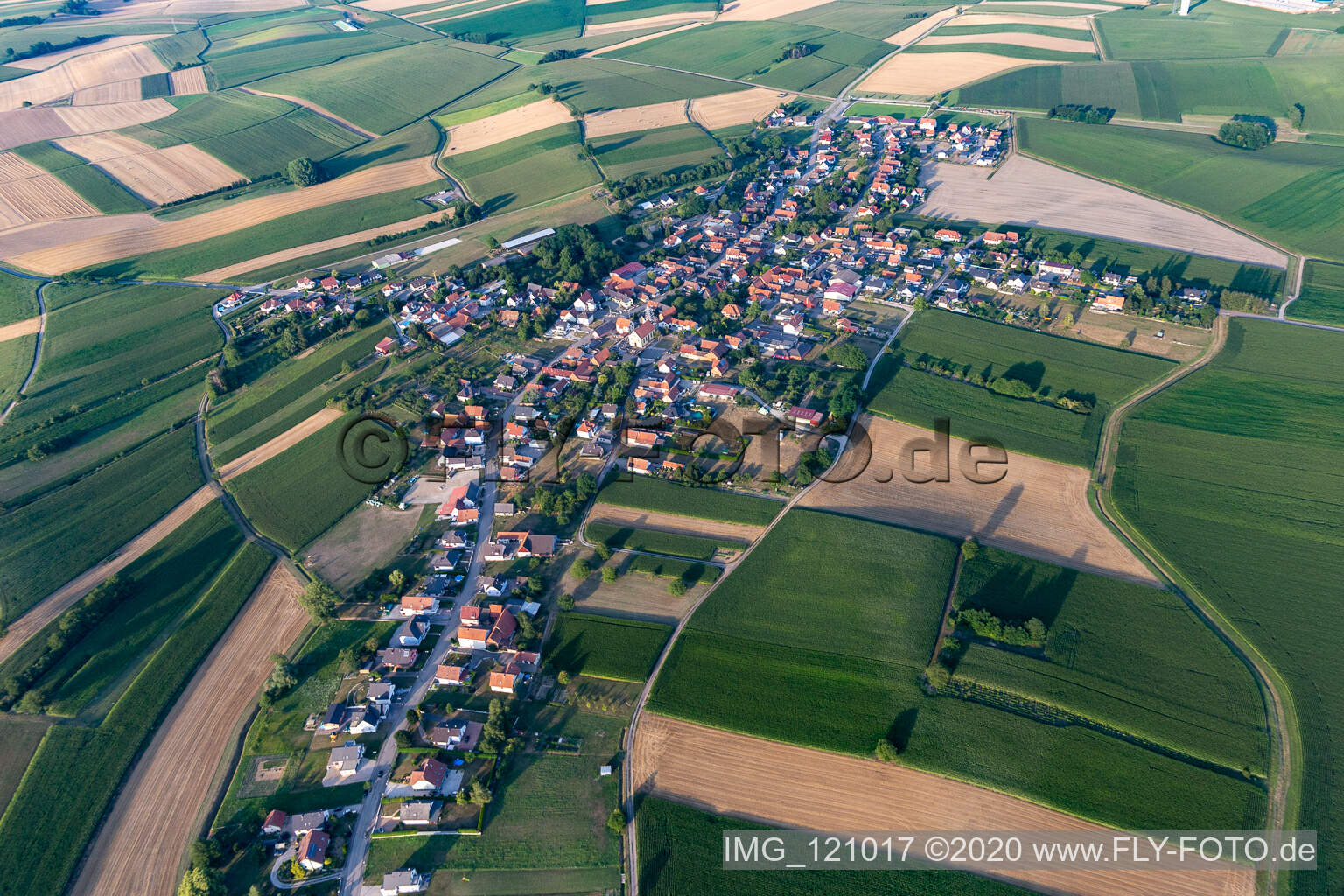 Aerial view of Oberlauterbach in the state Bas-Rhin, France