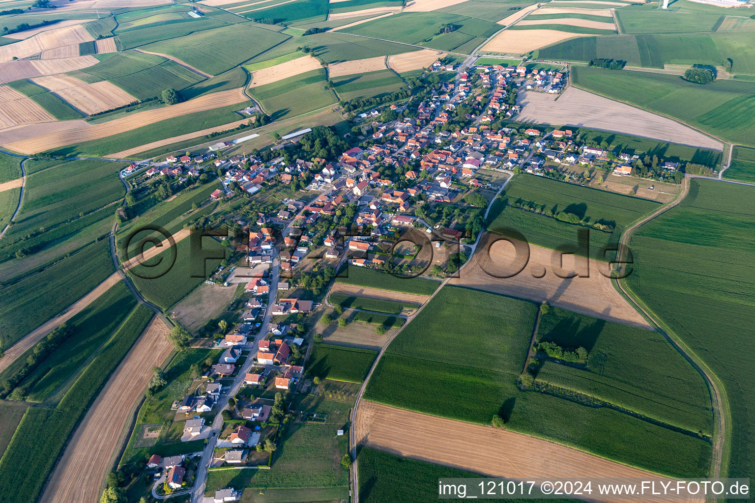 Aerial view of Oberlauterbach in the state Bas-Rhin, France