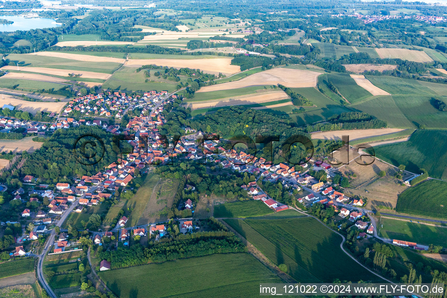 Neewiller-près-Lauterbourg in the state Bas-Rhin, France from the drone perspective