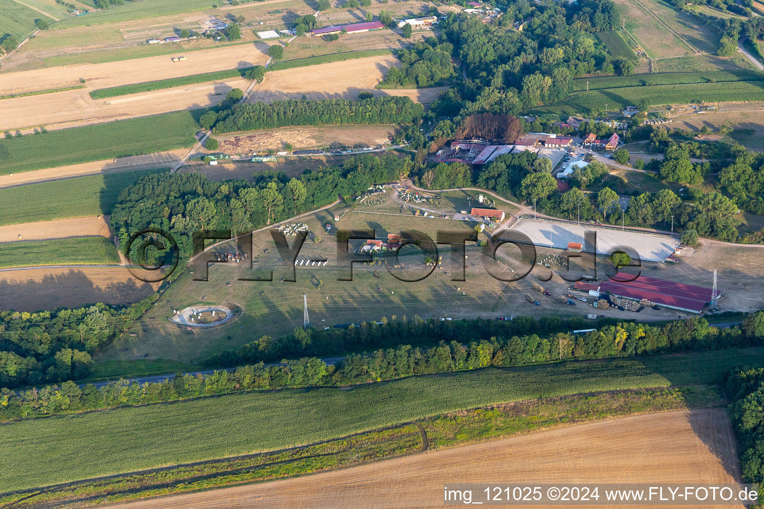 Aerial view of Haras de la Nee in Neewiller-près-Lauterbourg in the state Bas-Rhin, France