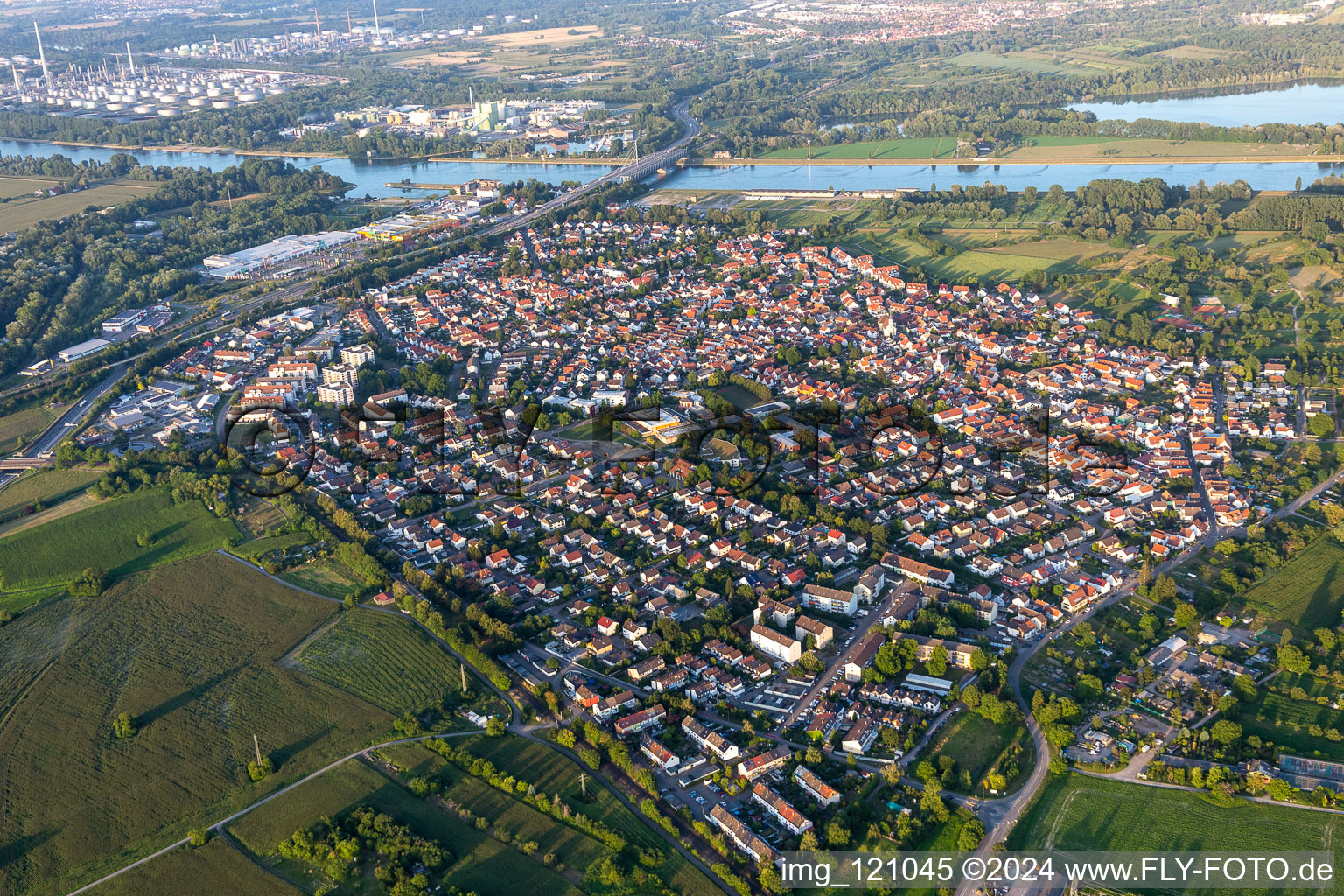 District Maximiliansau in Wörth am Rhein in the state Rhineland-Palatinate, Germany from the drone perspective