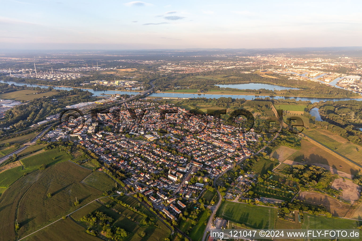 District Maximiliansau in Wörth am Rhein in the state Rhineland-Palatinate, Germany from a drone