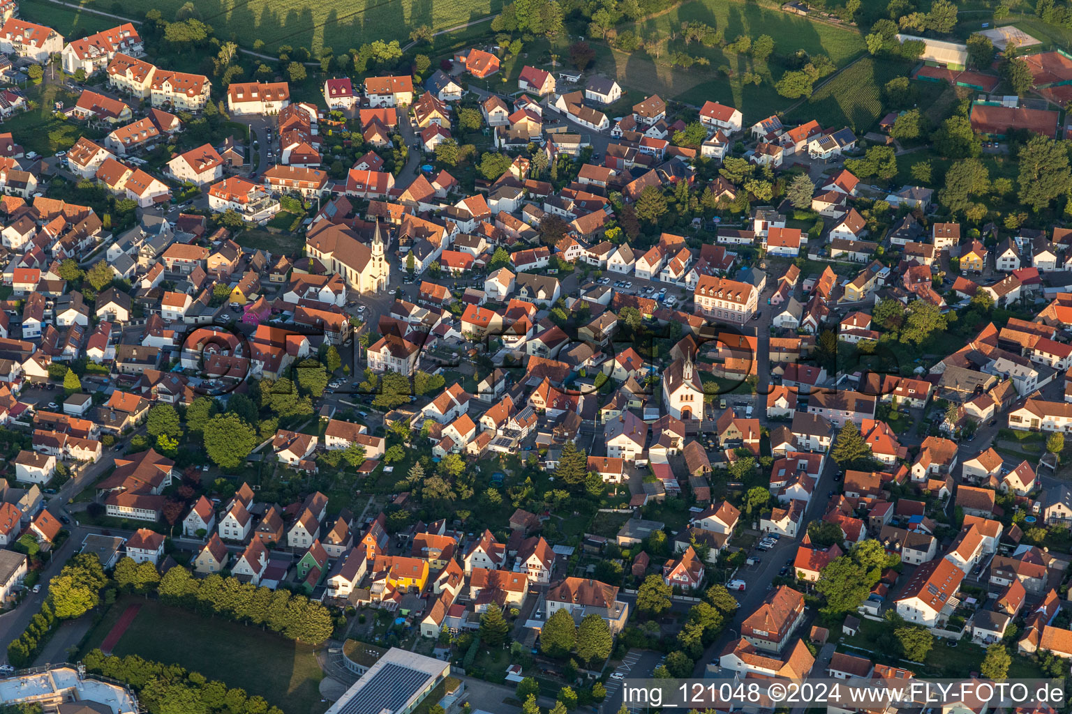 District Maximiliansau in Wörth am Rhein in the state Rhineland-Palatinate, Germany seen from a drone