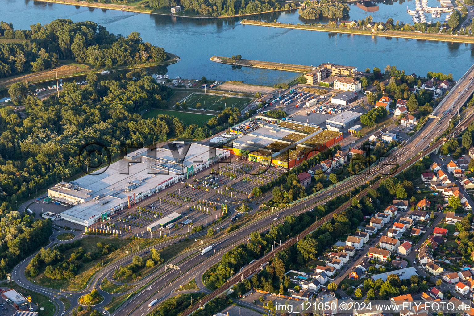 Aerial view of Maxcenter in Wörth am Rhein in the state Rhineland-Palatinate, Germany