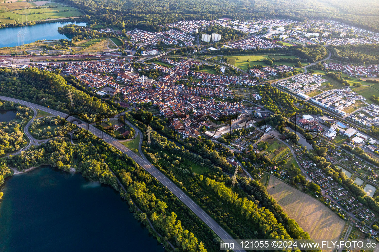 Bird's eye view of Wörth am Rhein in the state Rhineland-Palatinate, Germany