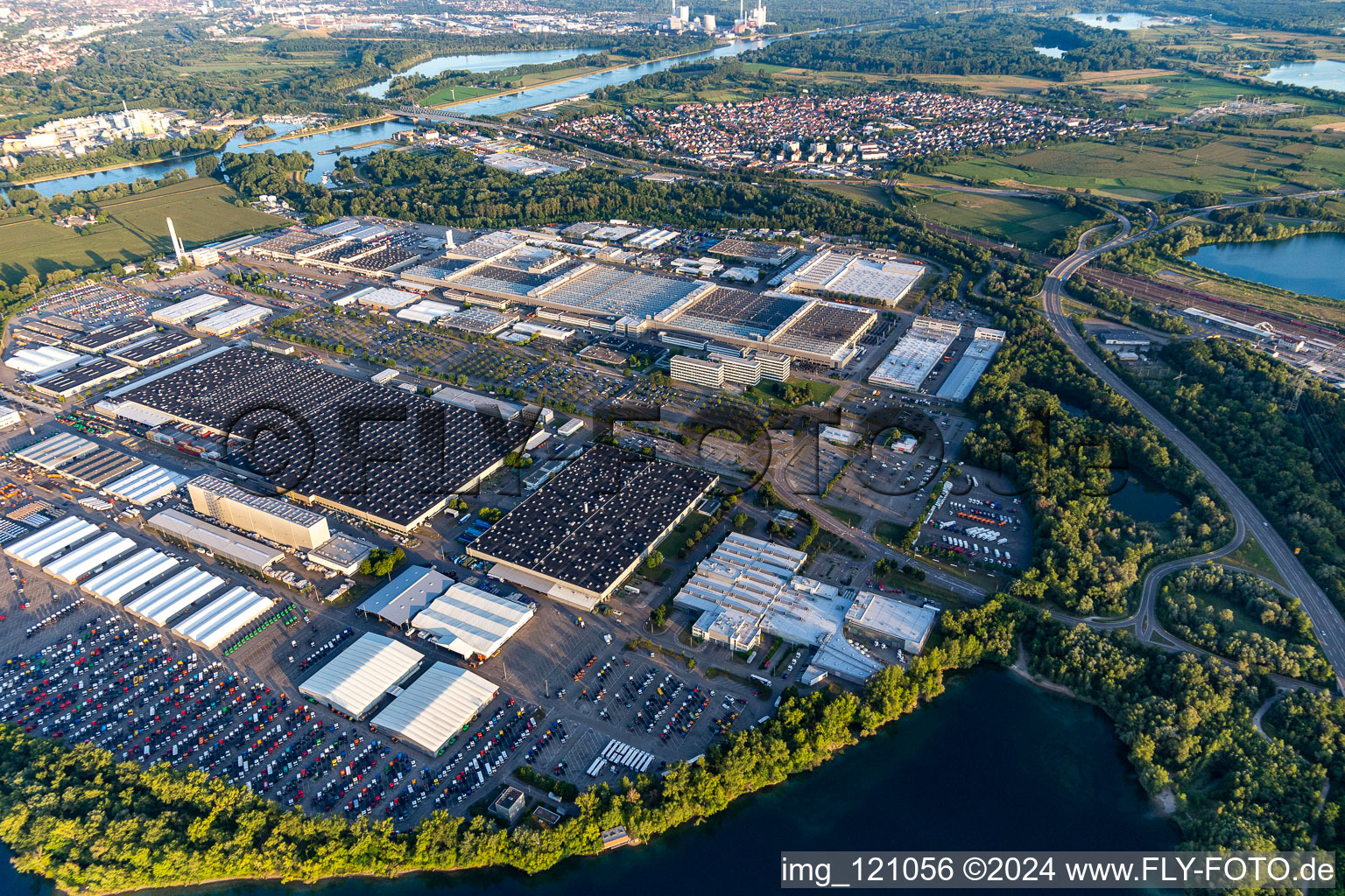 Daimler truck plant in Wörth am Rhein in the state Rhineland-Palatinate, Germany seen from above