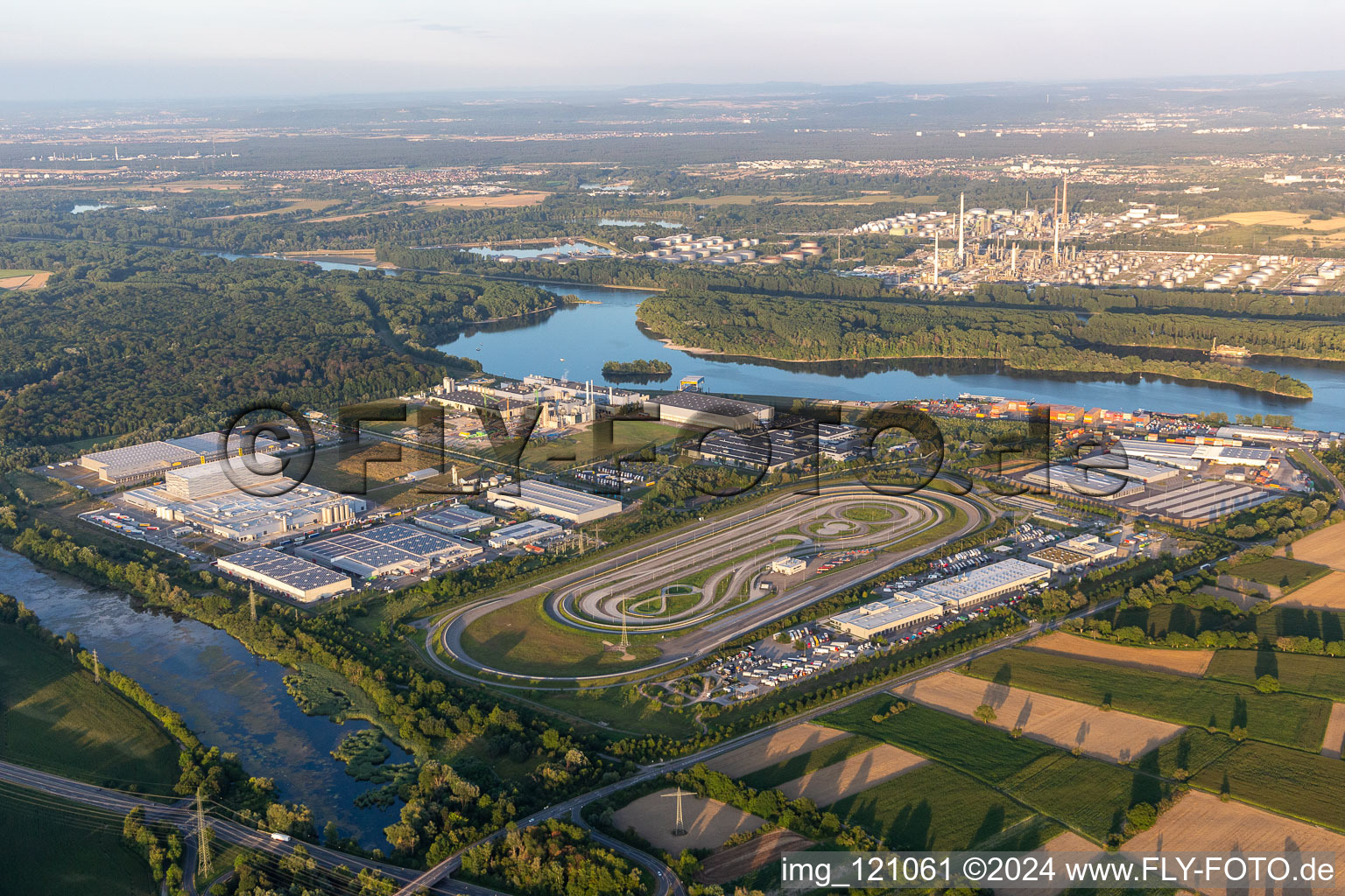 Aerial view of Oberwald industrial area in Wörth am Rhein in the state Rhineland-Palatinate, Germany