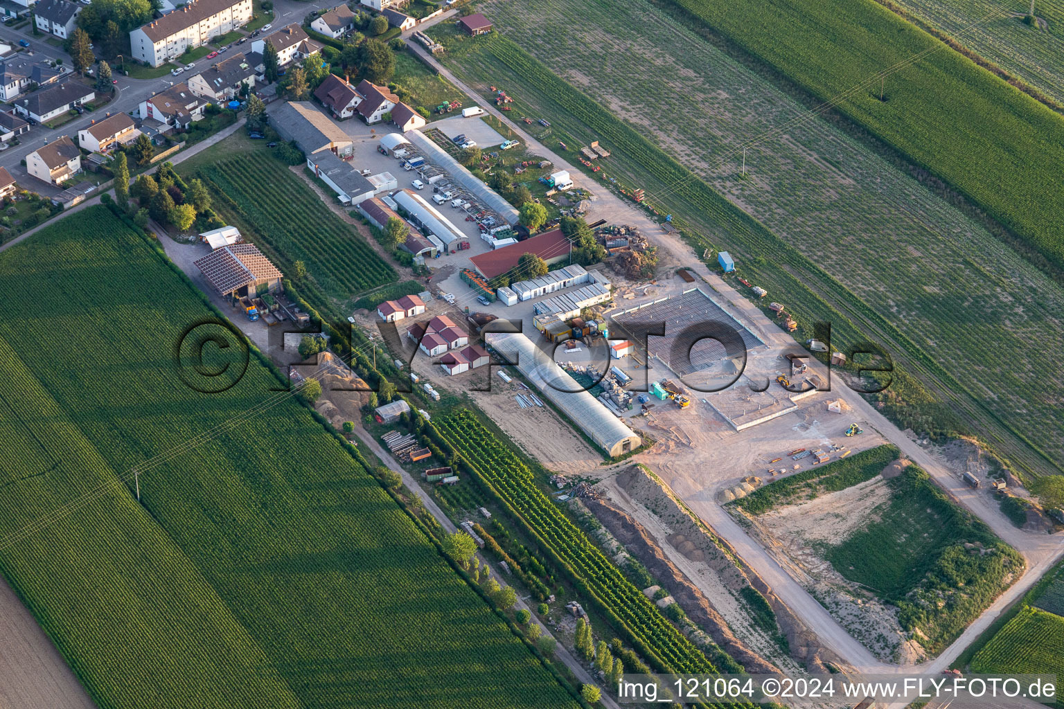 Aerial view of Kugelmann organic vegetables in Kandel in the state Rhineland-Palatinate, Germany