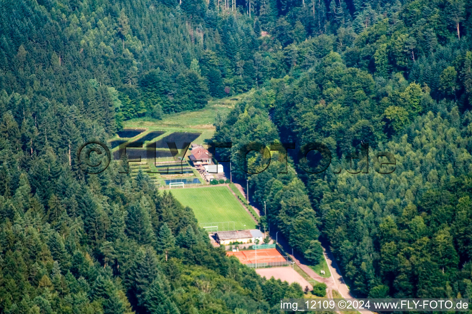 Drone image of Eußerthal in the state Rhineland-Palatinate, Germany