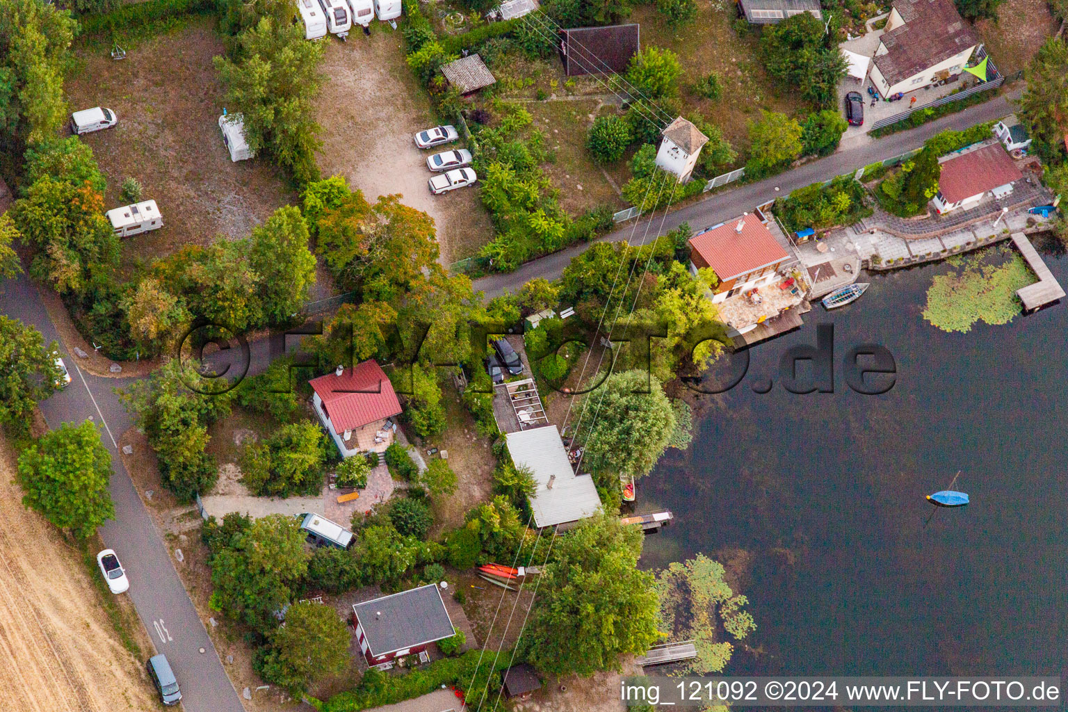 Aerial view of Altrip in the state Rhineland-Palatinate, Germany